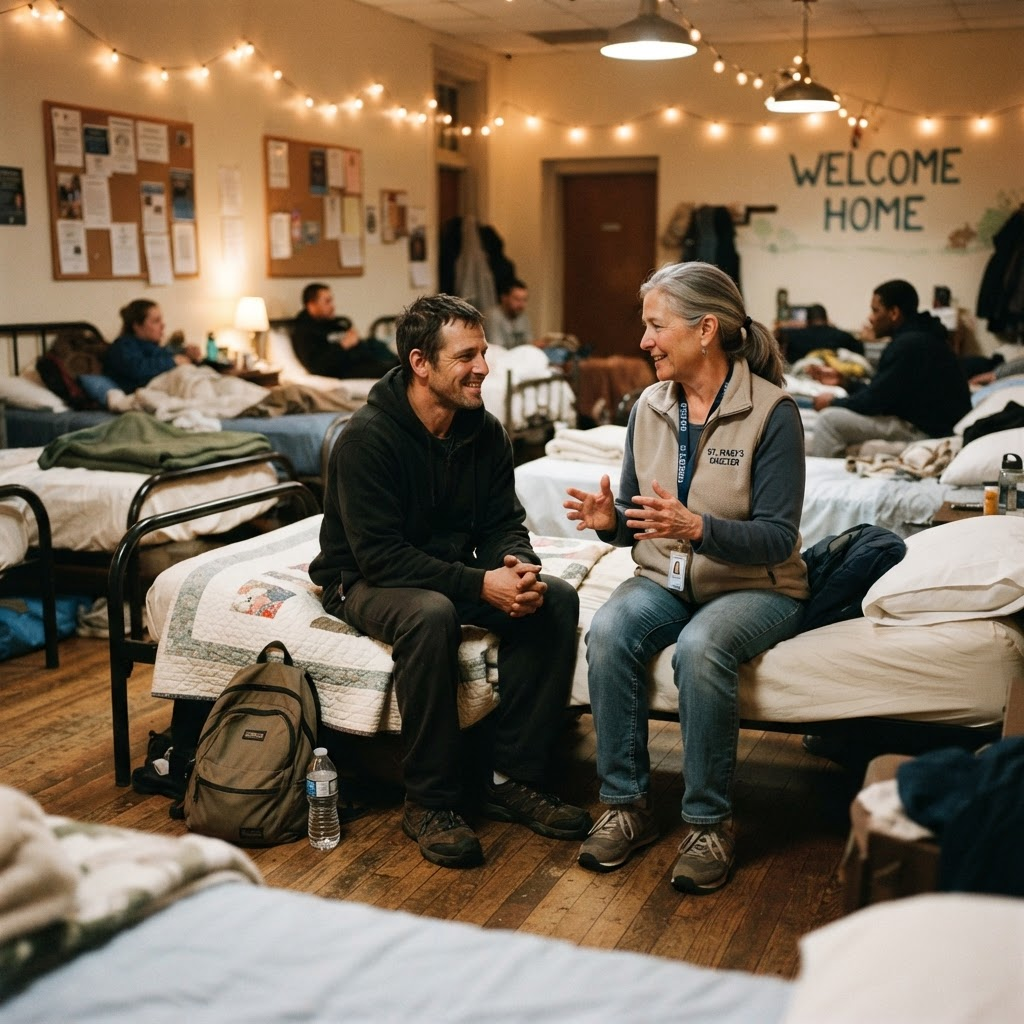 Espacio de refugio comunitario cálido y acogedor
